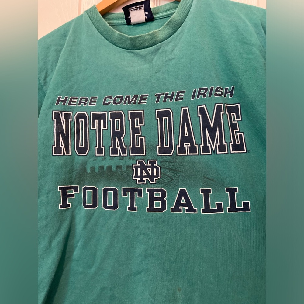 Vintage Jansport Notre Dame Football Long Sleeve T Shirt Large Green Made In USA - Picture 2 of 4